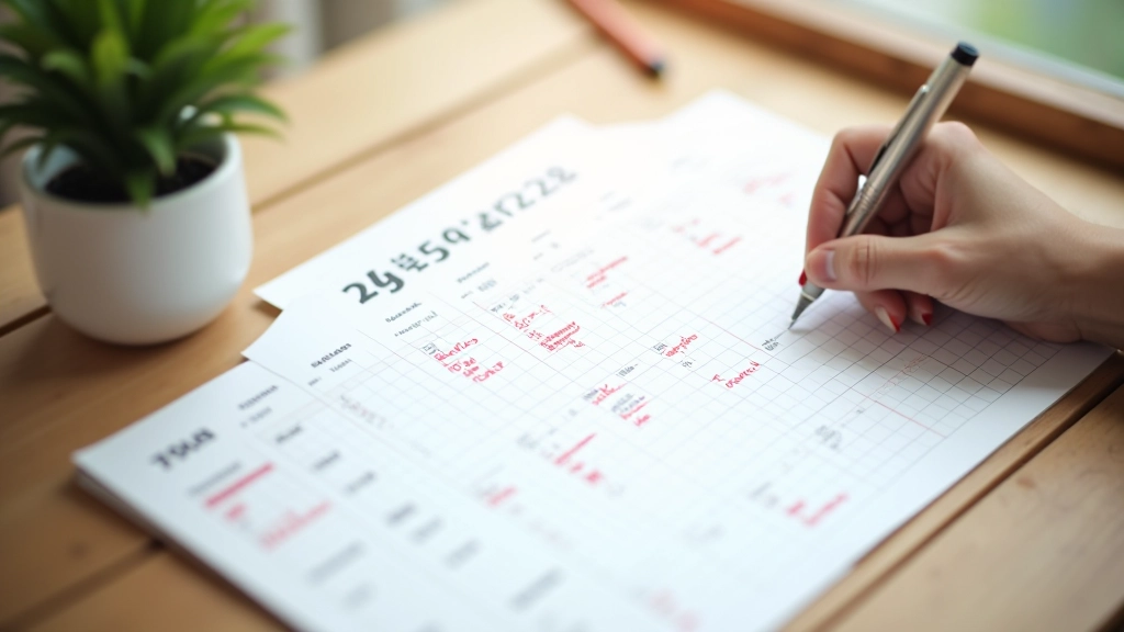 Calendar and deadline planner with tax dates marked and red reminder circles on important dates
