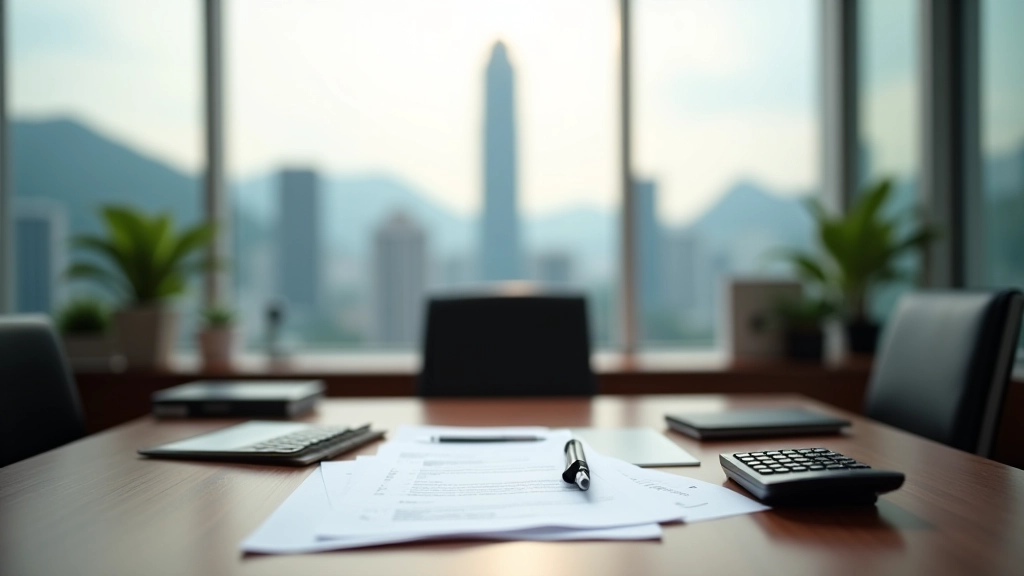 Professional tax compliance workspace with organized documents and modern office environment